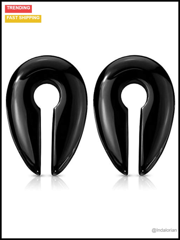 Black Agate Keyhole Hanging Plug Earrings - Stone Body Jewelry